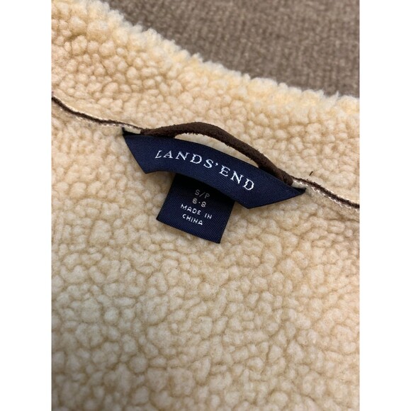 Lands End Vest Womens S/P (6-8) Sherpa Shearling Lined Vegan Faux Suede Zip-Up - Picture 7 of 9